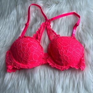 NWT Victoria's Secret Pink Neon Pink Lace Padded Bra Size 34B